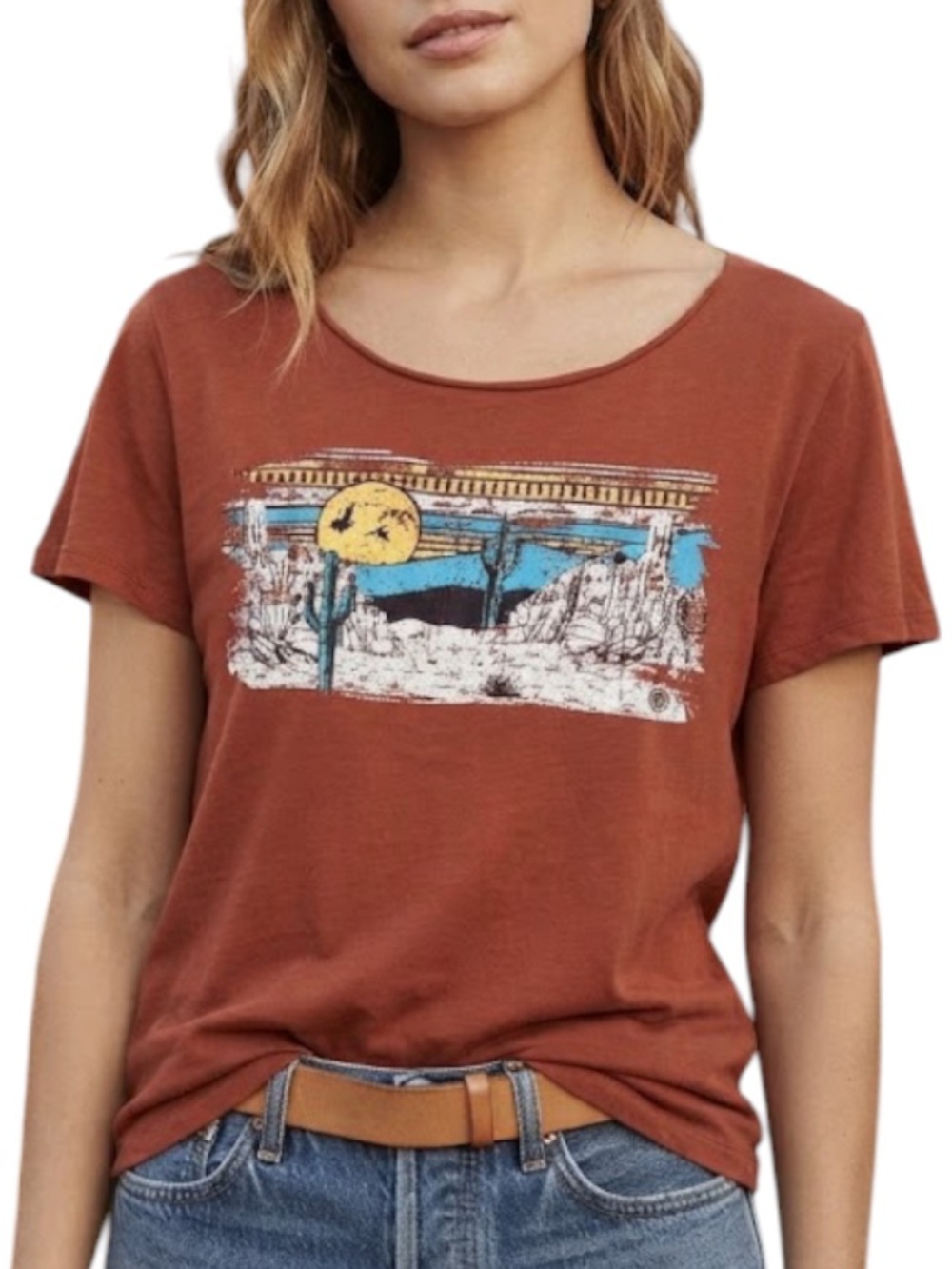 ROCK & ROLL DENIM Desert Graphic Tee Burnt Orange Size Small Western